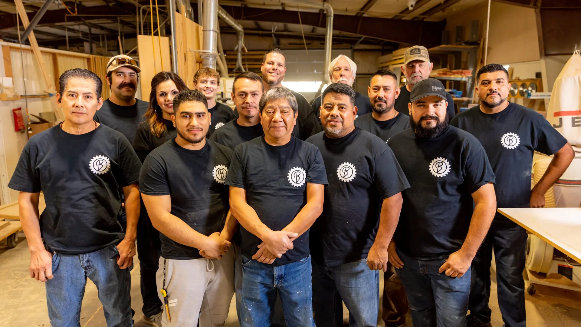 The Borror Millwork team photographed together in the woodshop